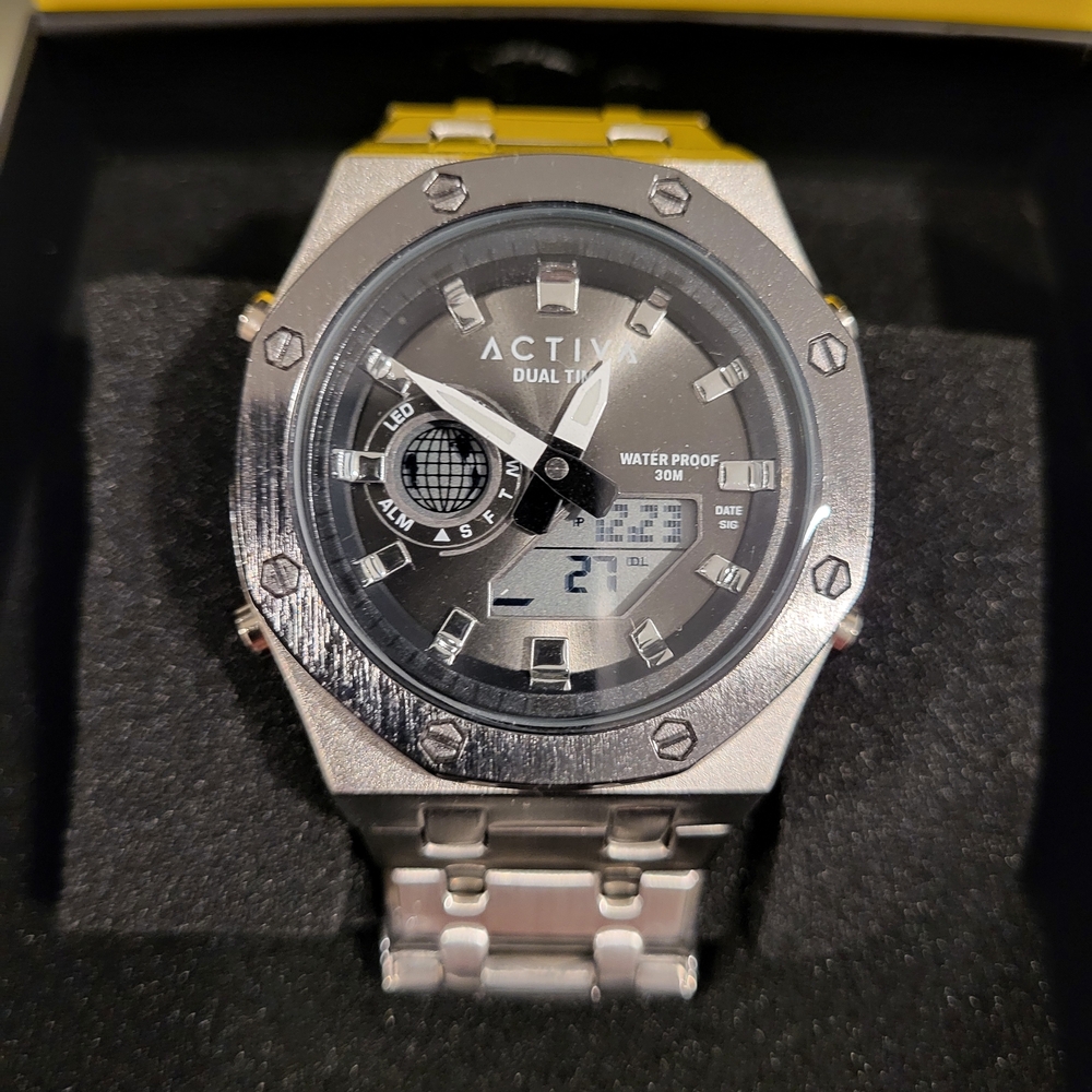 Activia By INVCTA USA Silver and Black Dual Time Smartwatch